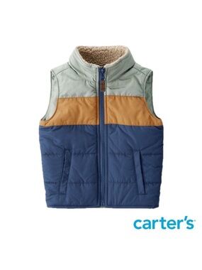 Carter's Baby Boy Sleeveless Puffer Vest - Blue, Tan, Green. 3 Months